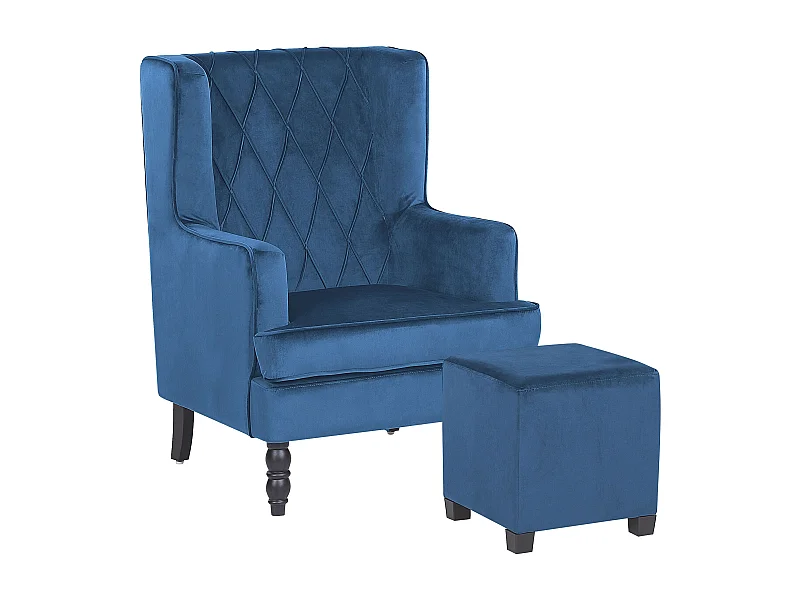 Moderner Sessel mit Fußhocker Polsterbezug aus Samtstoff blau Sandset