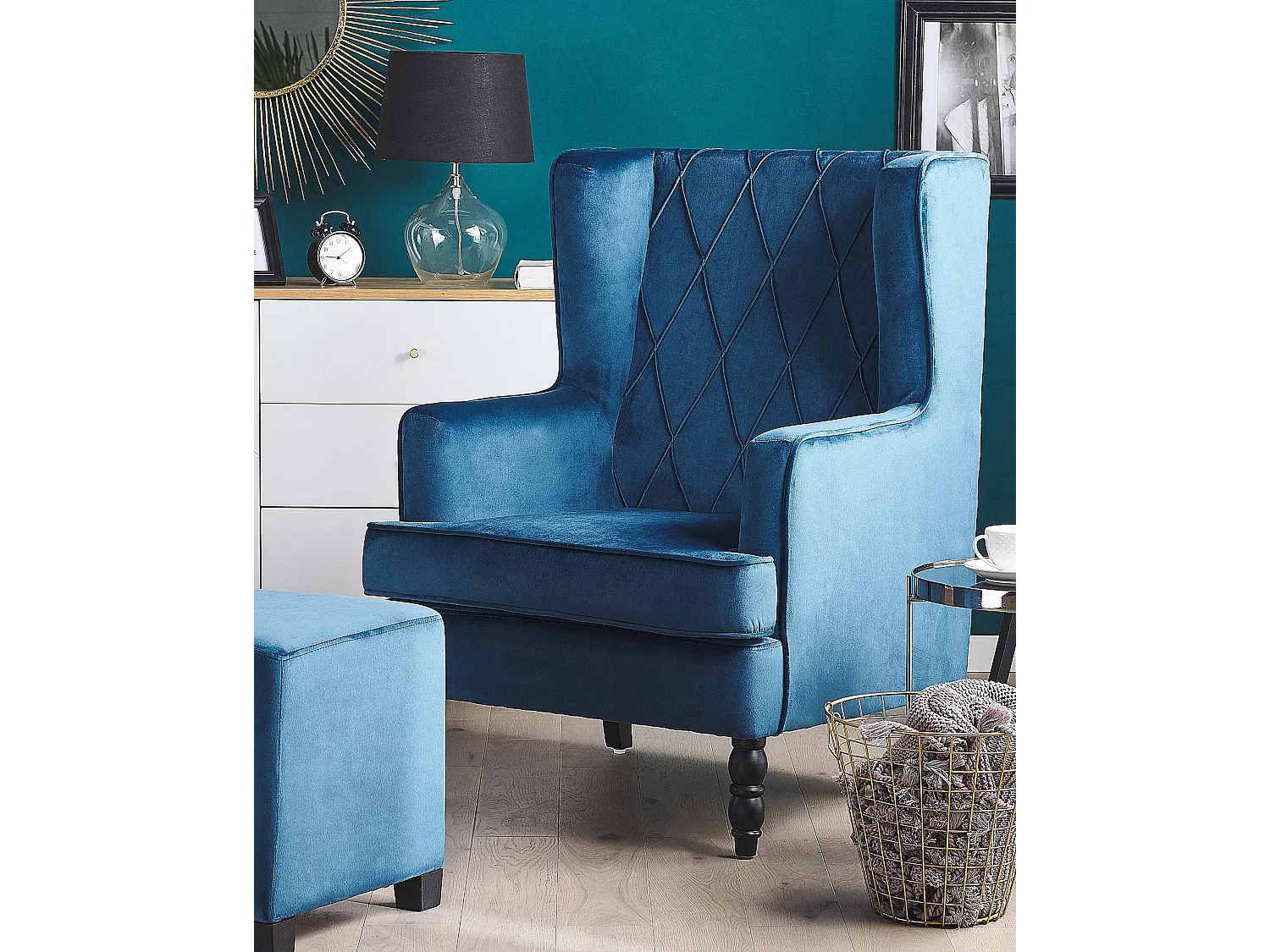 Fauteuil SANDSET met voetenbank Fluweel Donkerblauw