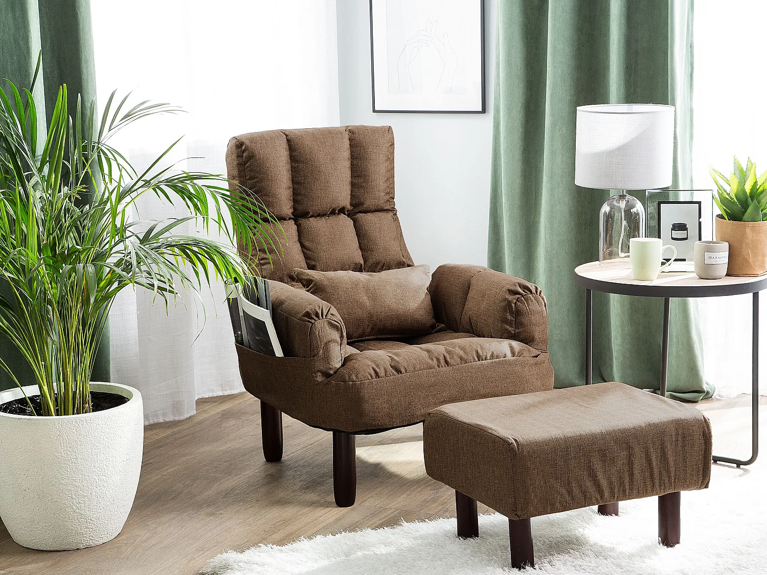 Sessel Polsterbezug braun plus Hocker OLAND