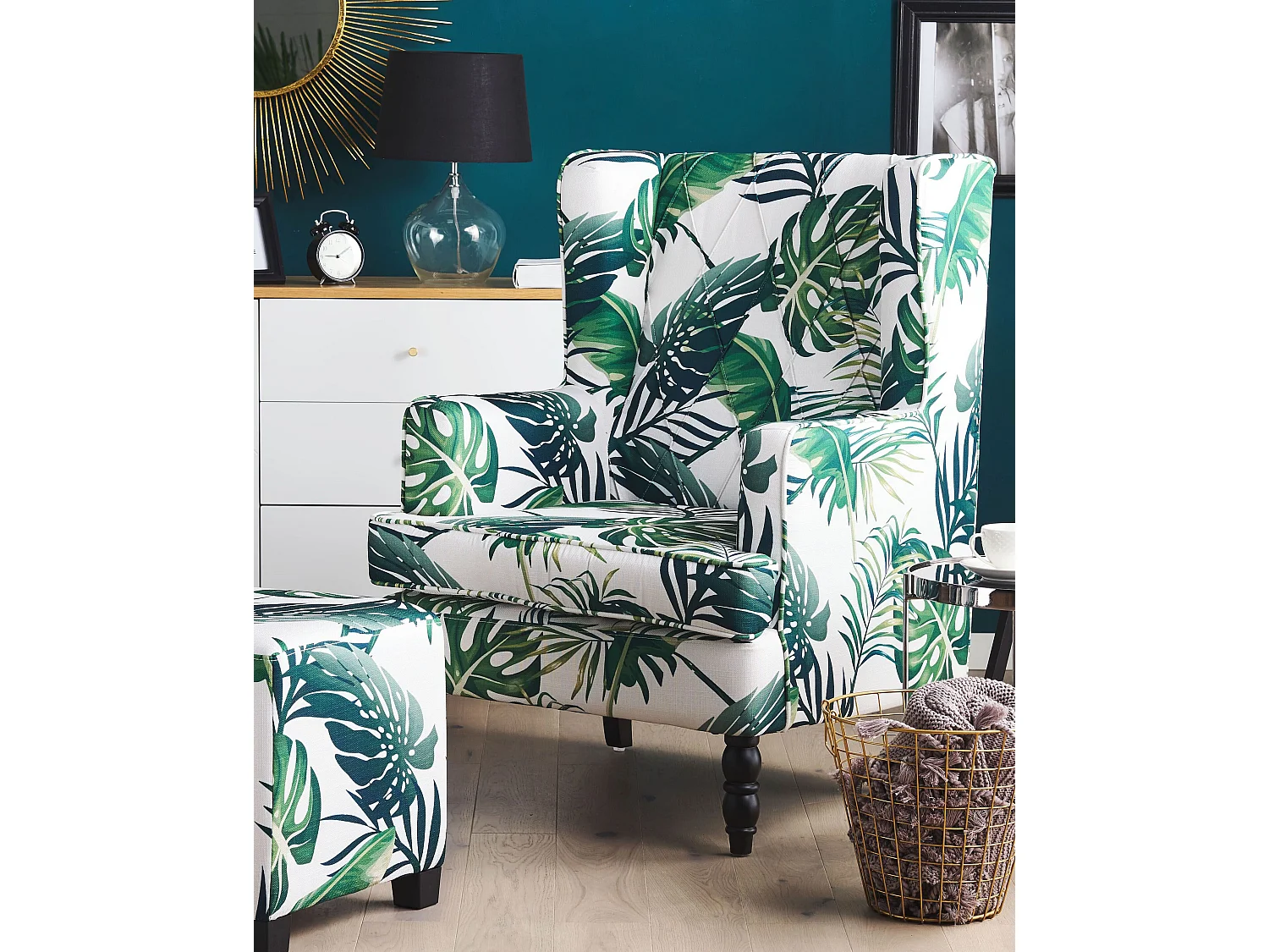 Fauteuil SANDSET met voetenbank Stof Lichtgroen