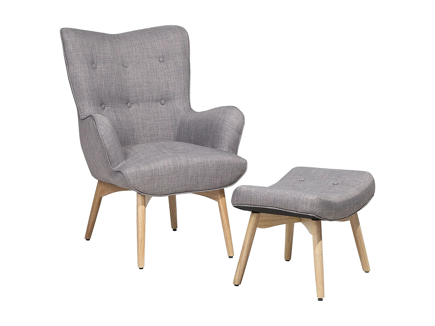 Oorfauteuil VEJLE met voetenbank Stof Lichtgrijs