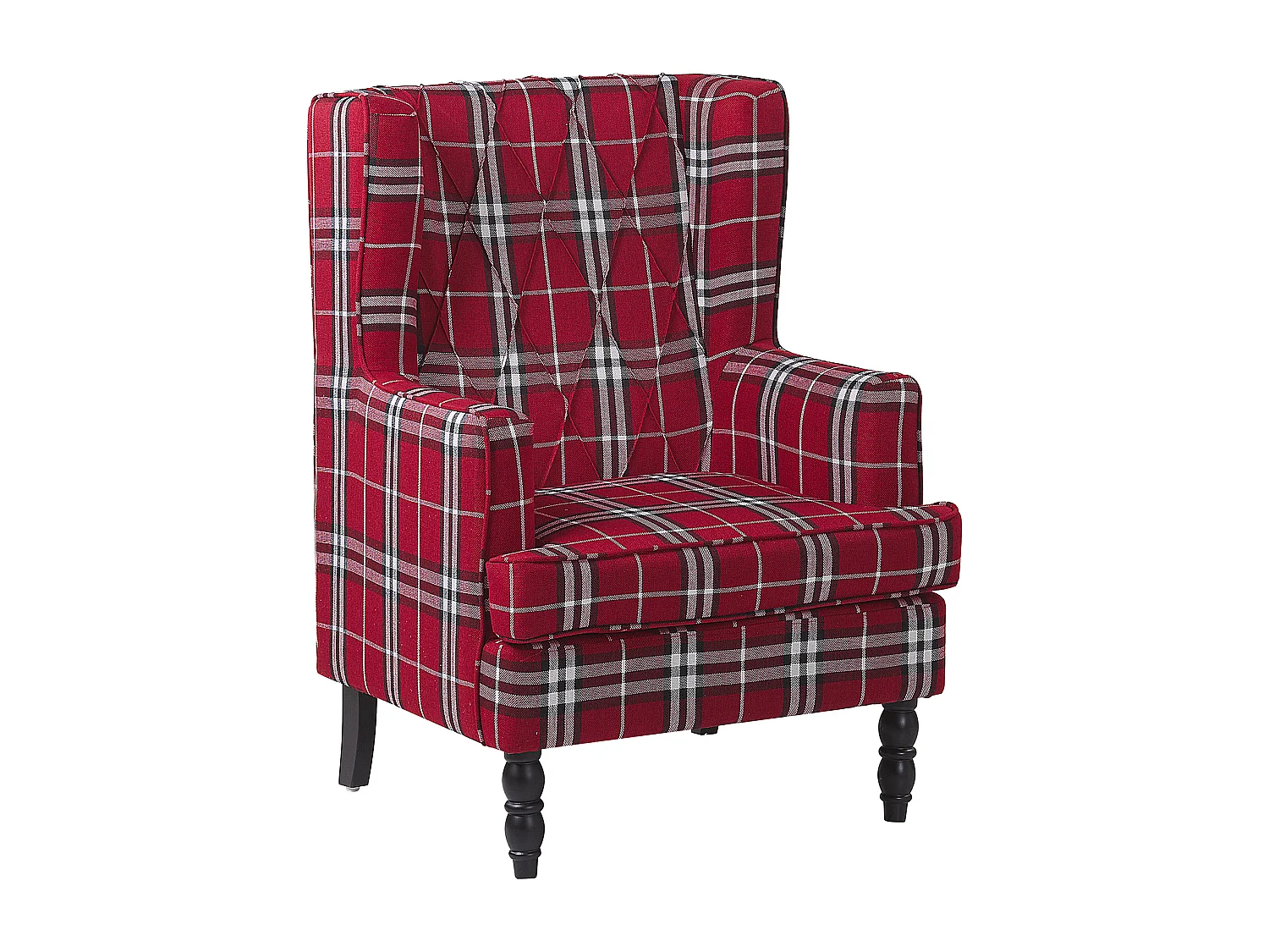 Fauteuil bergère en tissu rouge à carreaux avec repose-pieds assorti SANDSET