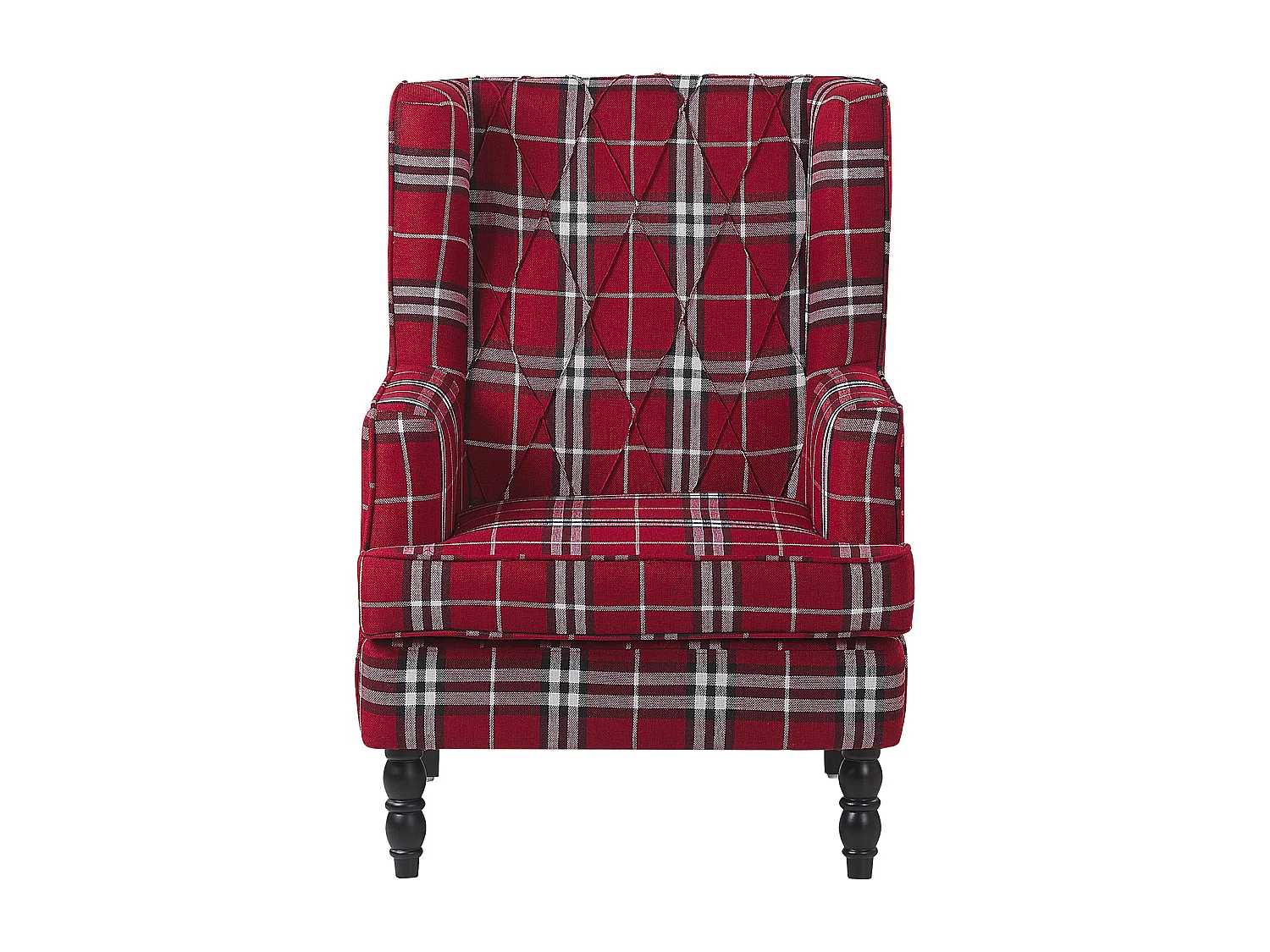 Fauteuil bergère en tissu rouge à carreaux avec repose-pieds assorti SANDSET