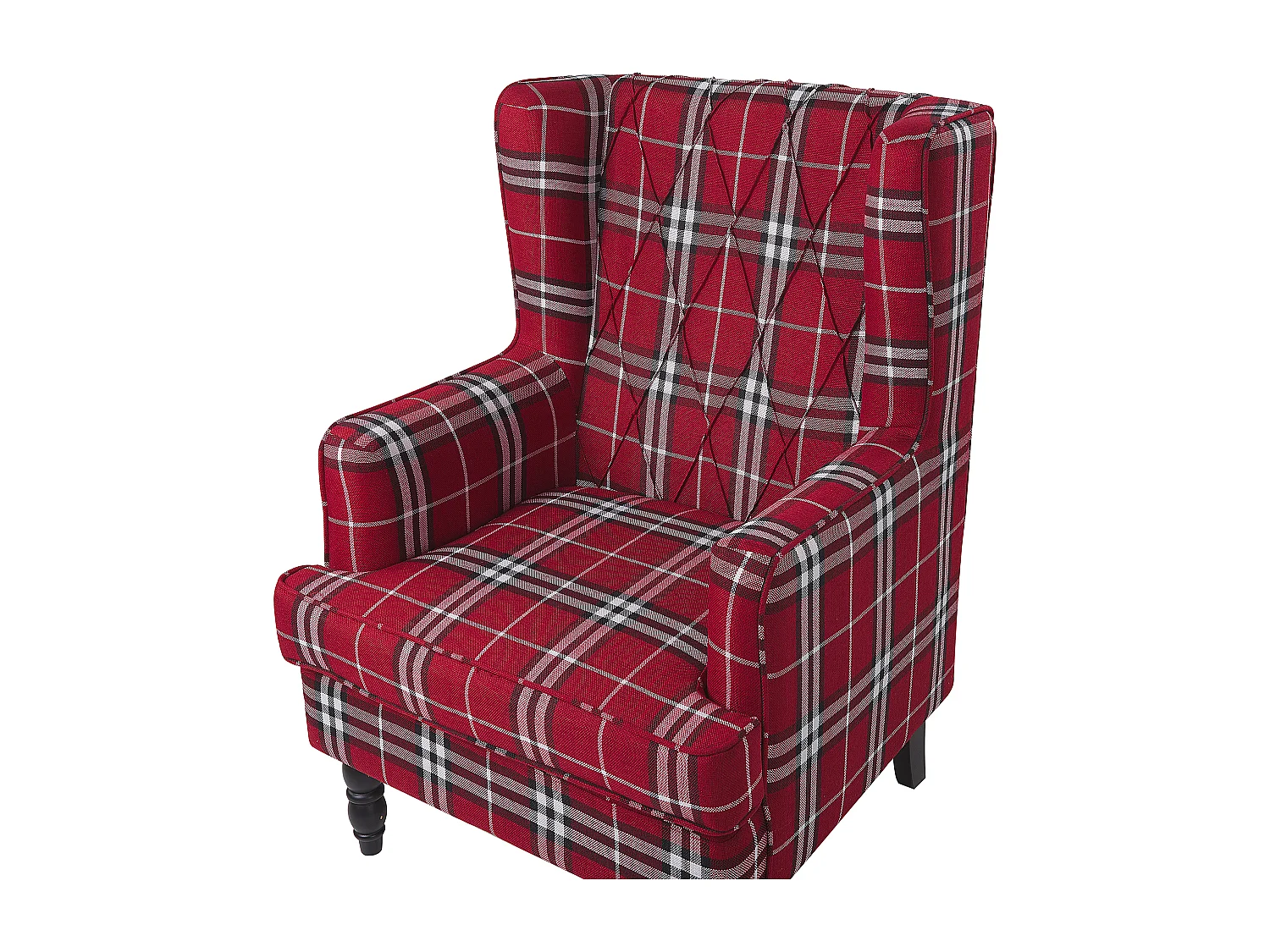 Fauteuil bergère en tissu rouge à carreaux avec repose-pieds assorti SANDSET