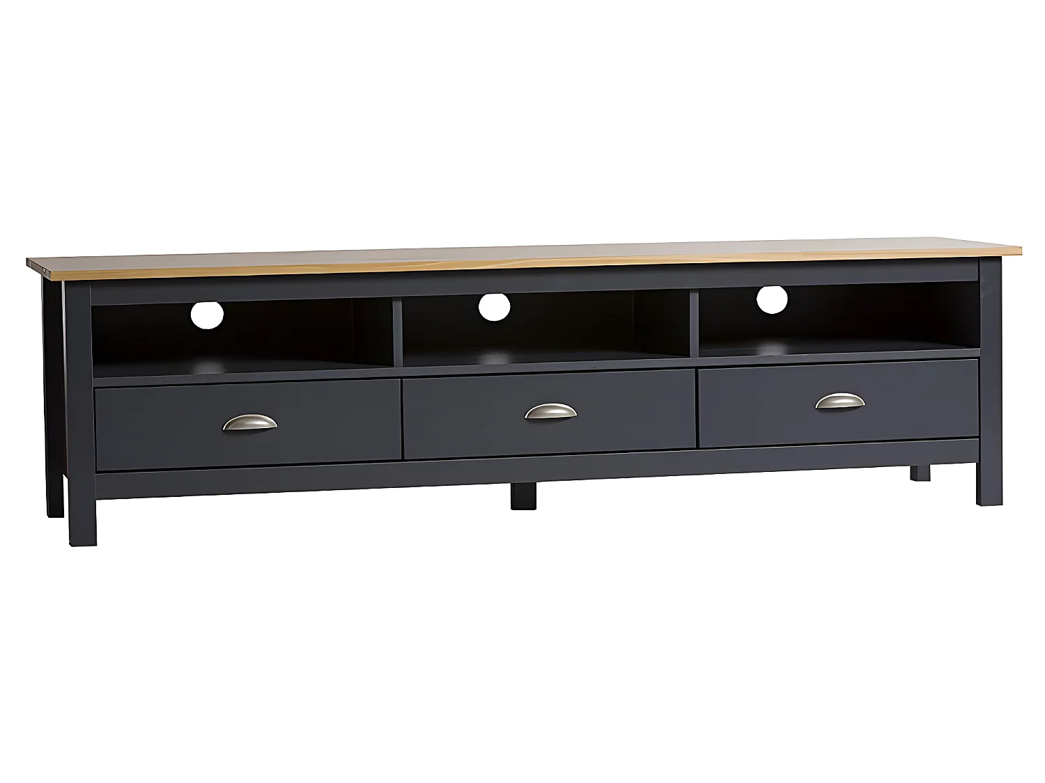 Meuble TV Bora 3 tiroirs, Fabriqué en Bois de pin Massif, Gris Anthracite, 158 cm