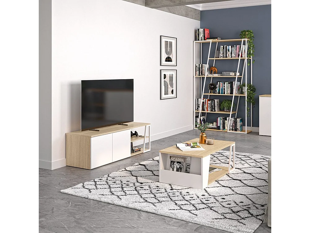 Meuble TV ALBI placage noyer et noir laqué