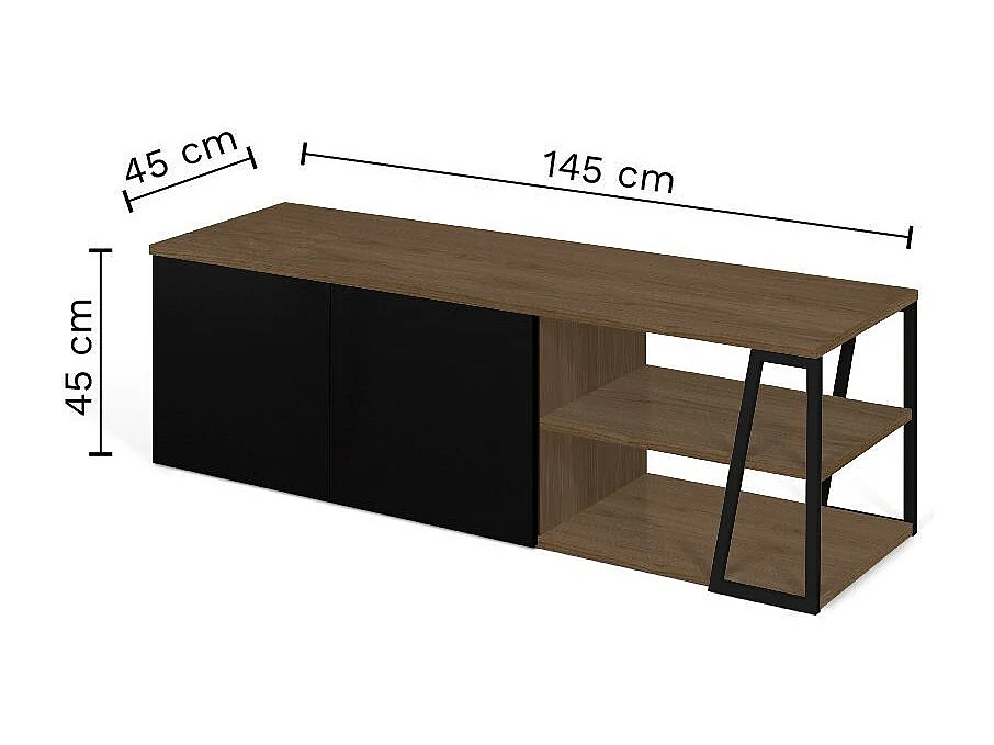 Meuble TV ALBI placage noyer et noir laqué