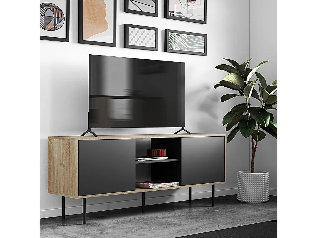 Meuble TV ALTITUDE - chêne naturel et noir - TEMAHOME