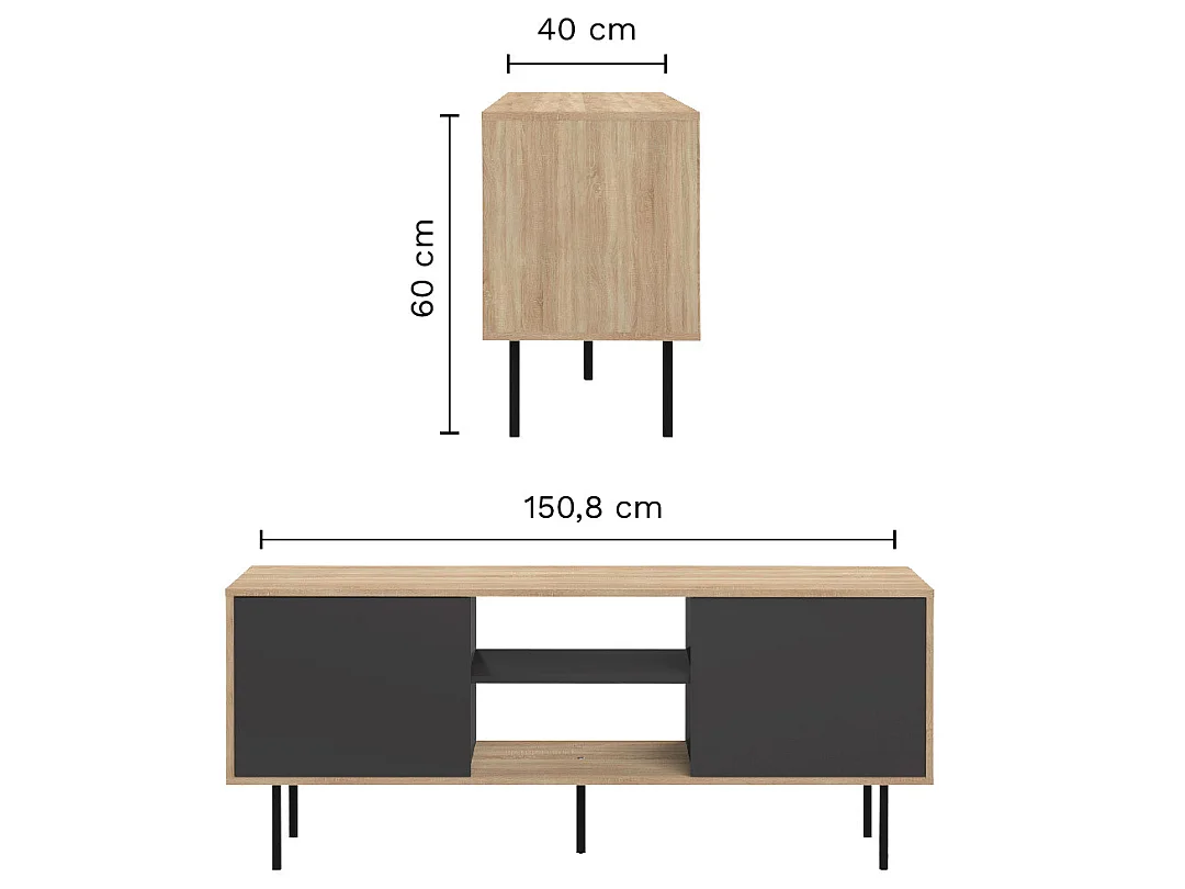 Meuble TV ALTITUDE - chêne naturel et noir - TEMAHOME