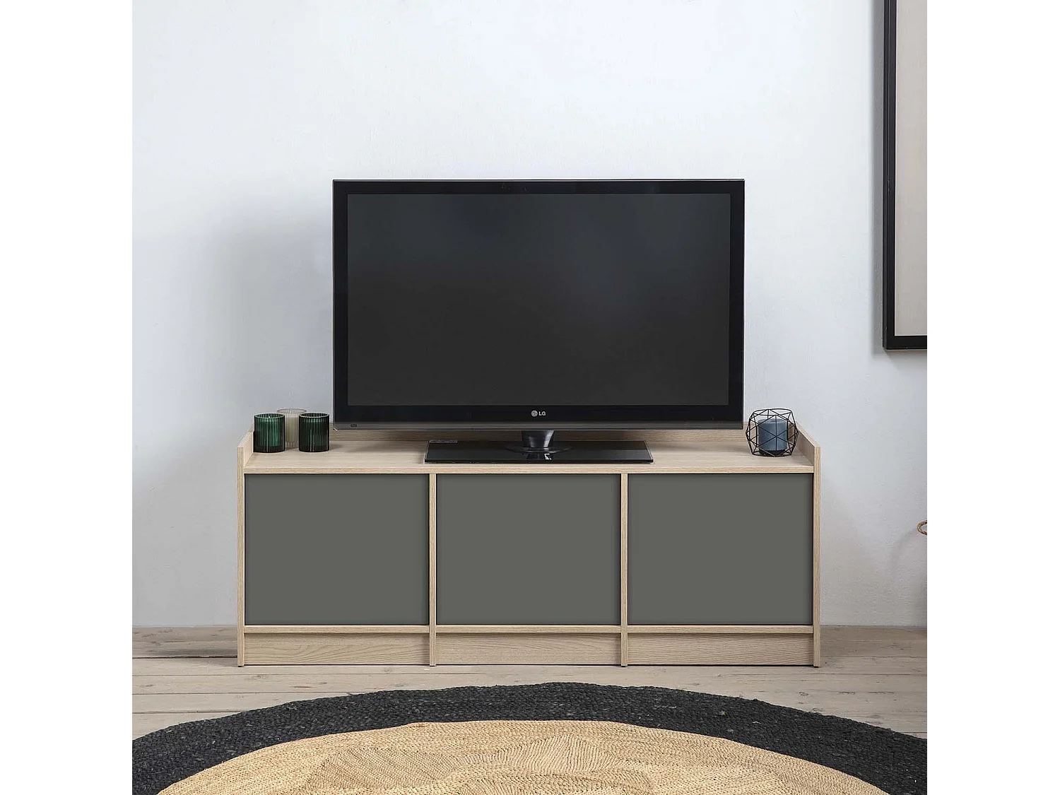 Mobile per TV Moscú 3 Ante, Color Rovere/Grigio, 139 cm (Larghezza) 40 cm (profonditá) 54 cm (Altezza)