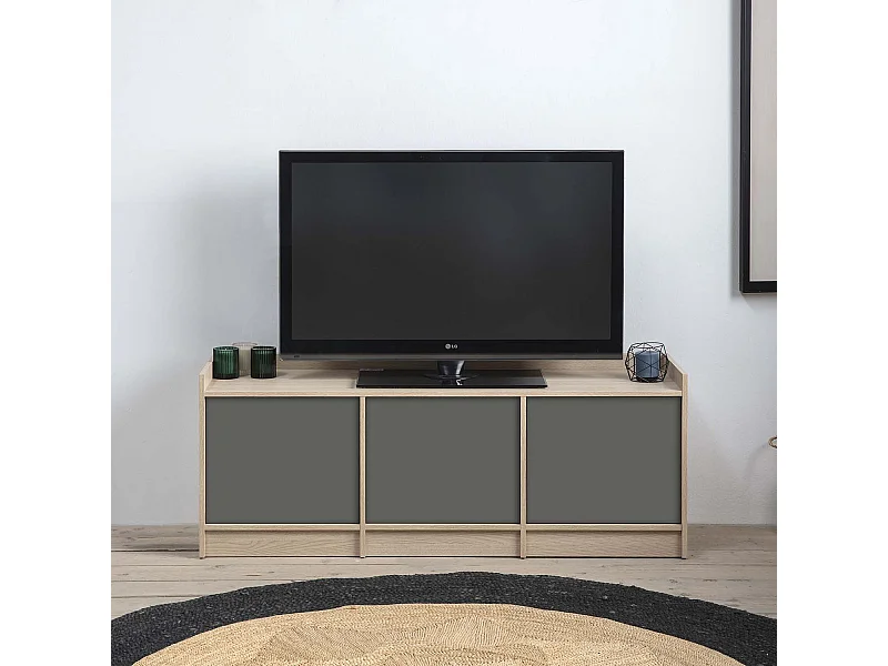 Meuble TV Moscú avec 3 Portes, Couleur Chêne/Gris, 139 cm