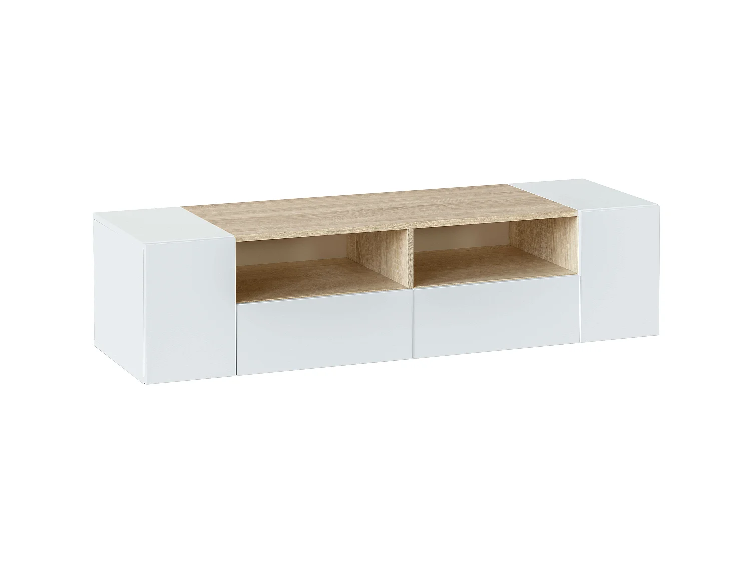 Meuble TV Tania 4 Portes Couleur Blanc et Chêne, 138 cm (Largeur)