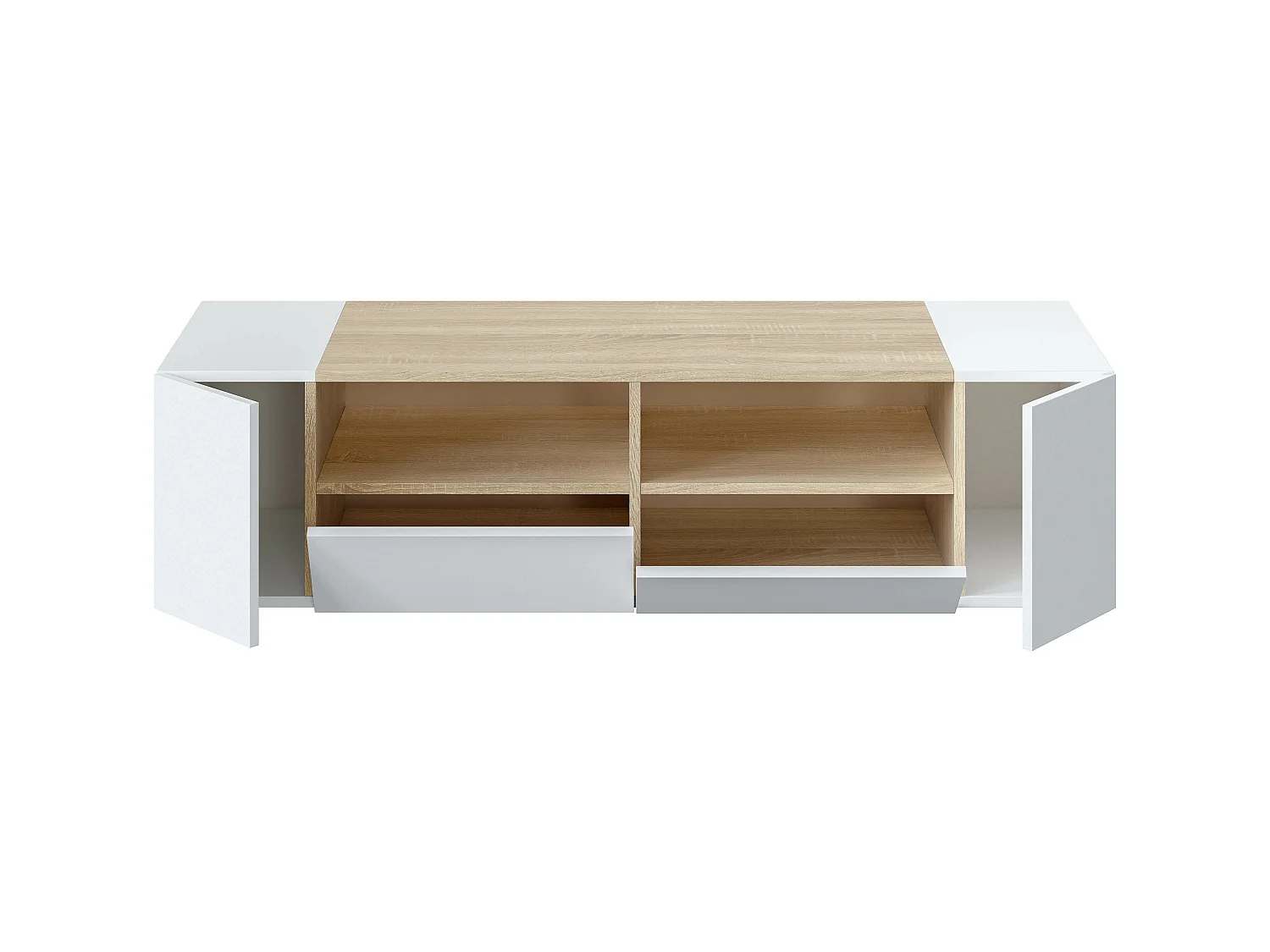 Meuble TV Tania 4 Portes Couleur Blanc et Chêne, 138 cm (Largeur)