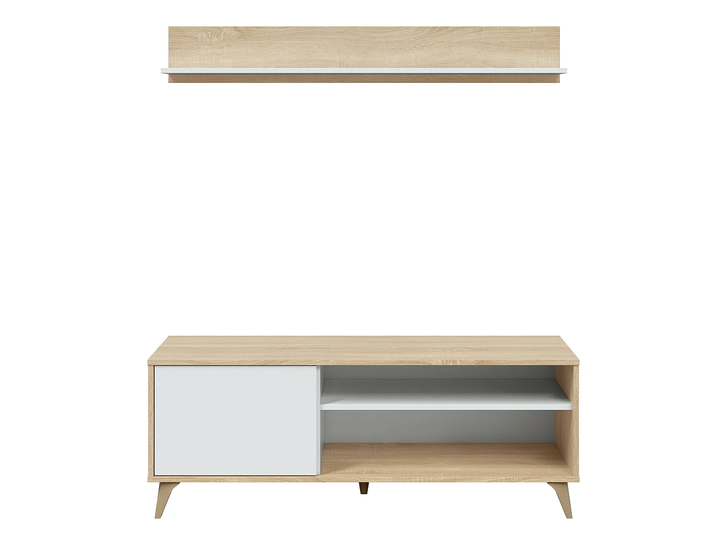 Meuble TV Kiko 1 Porte avec Étagère, Couleur Chêne et Blanc, 135 cm (Largeur)