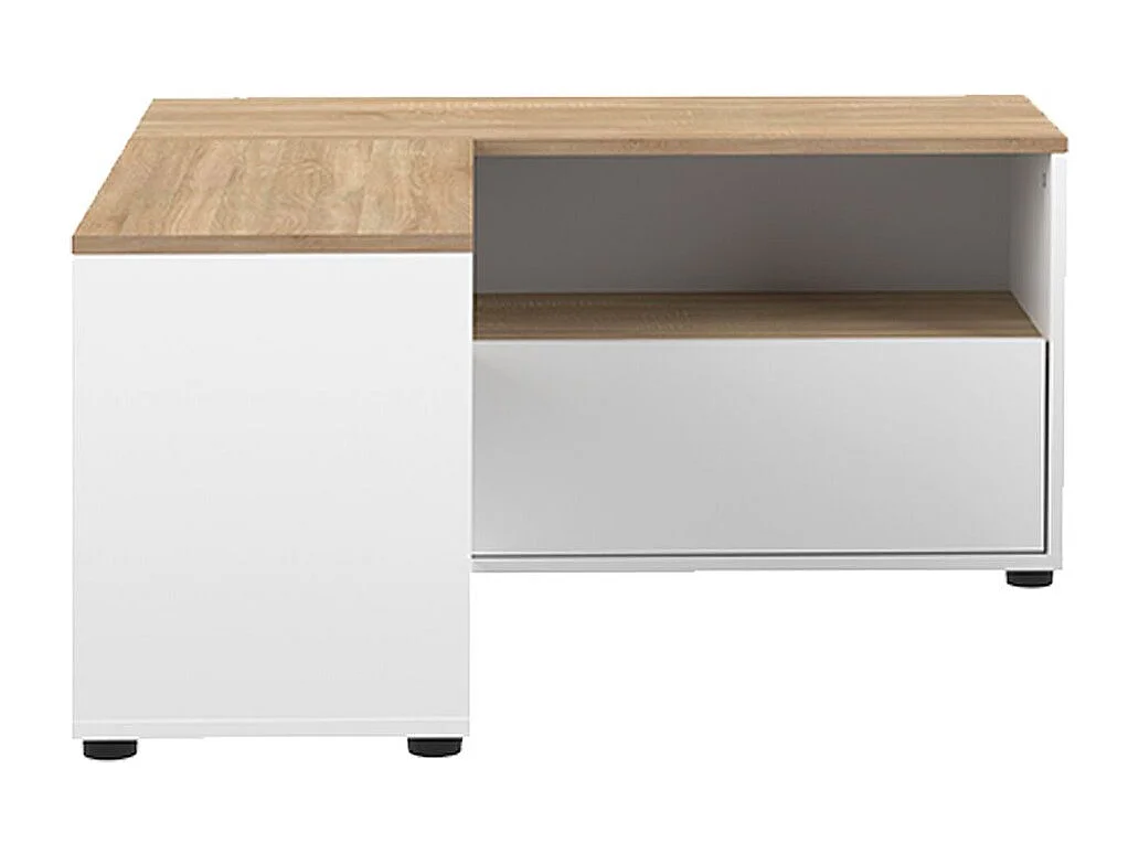 Meuble TV ANGLE 90 - blanc et chêne naturel - TEMAHOME