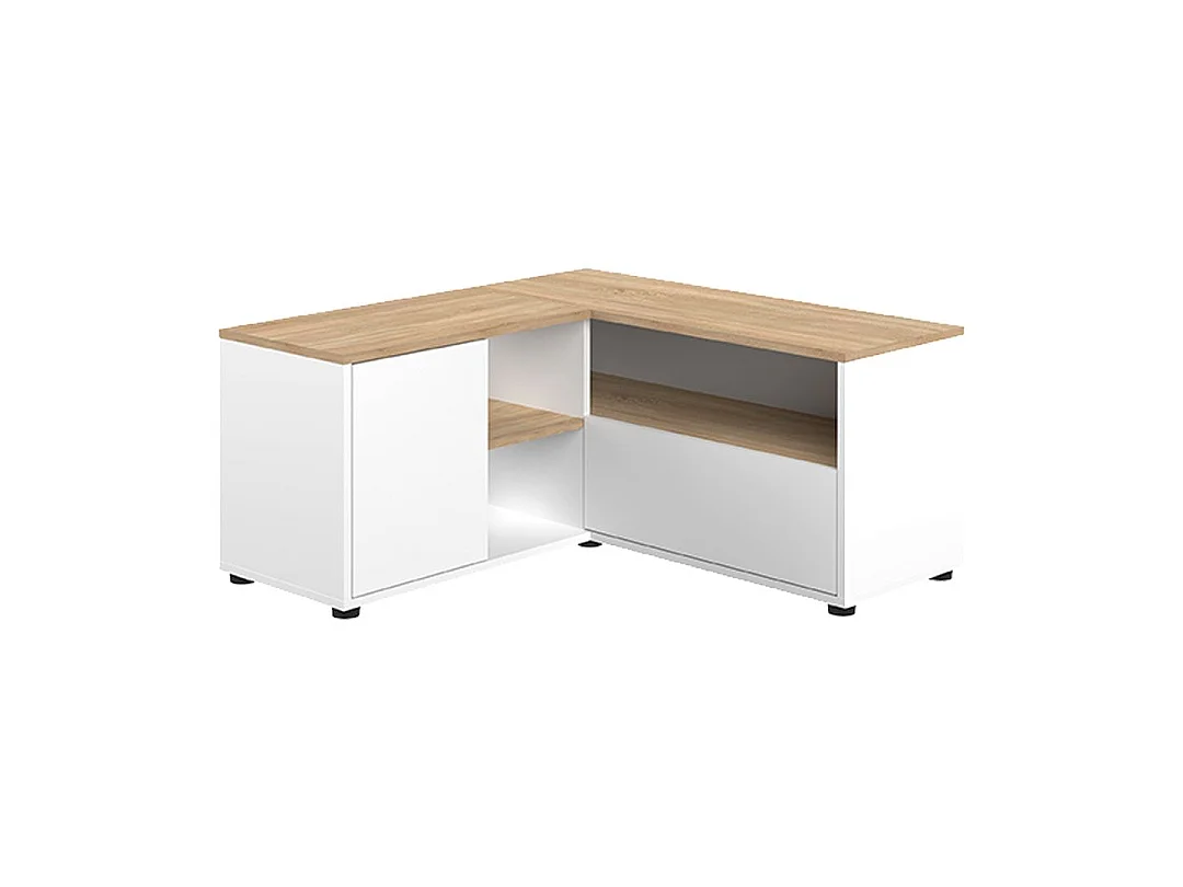 Meuble TV ANGLE 90 - blanc et chêne naturel - TEMAHOME
