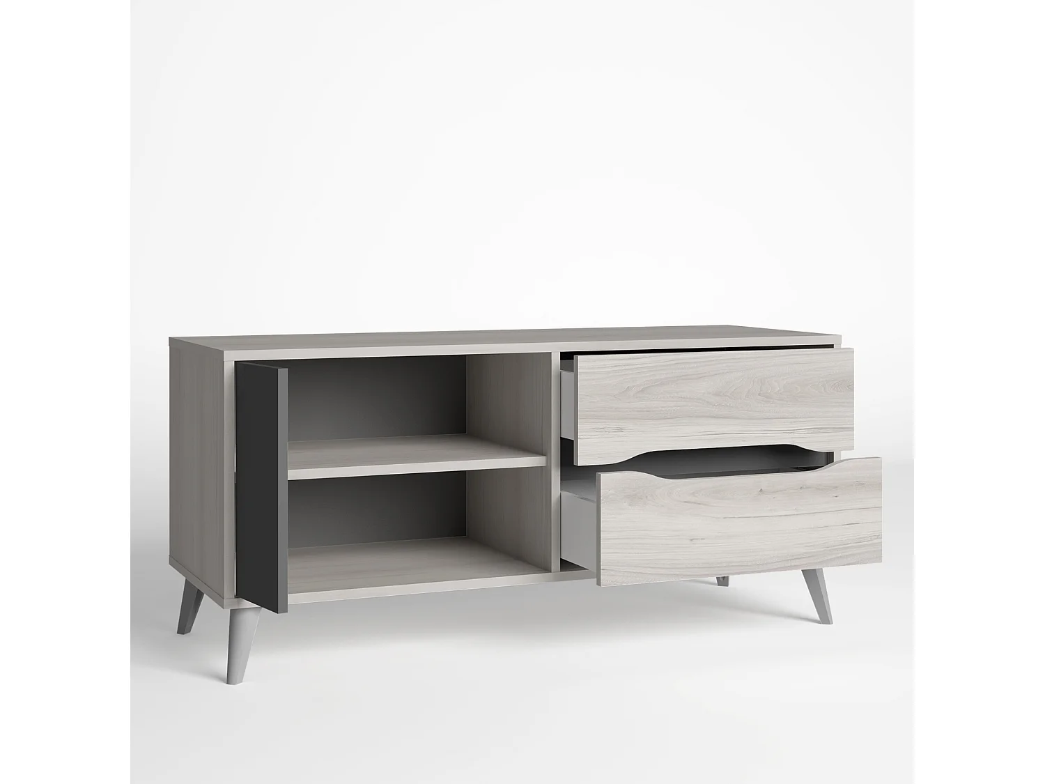 Mobile TV Orly Color Rovere Chiaro e Grigio, 1 Porta e 2 cassetti, Guide in Metallo, 113 x 40 x 52 cm