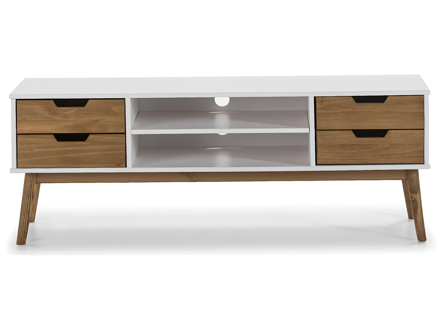 Mueble TV Java 1 Puerta y 2 cajones Blanco/Cera, madera maciza