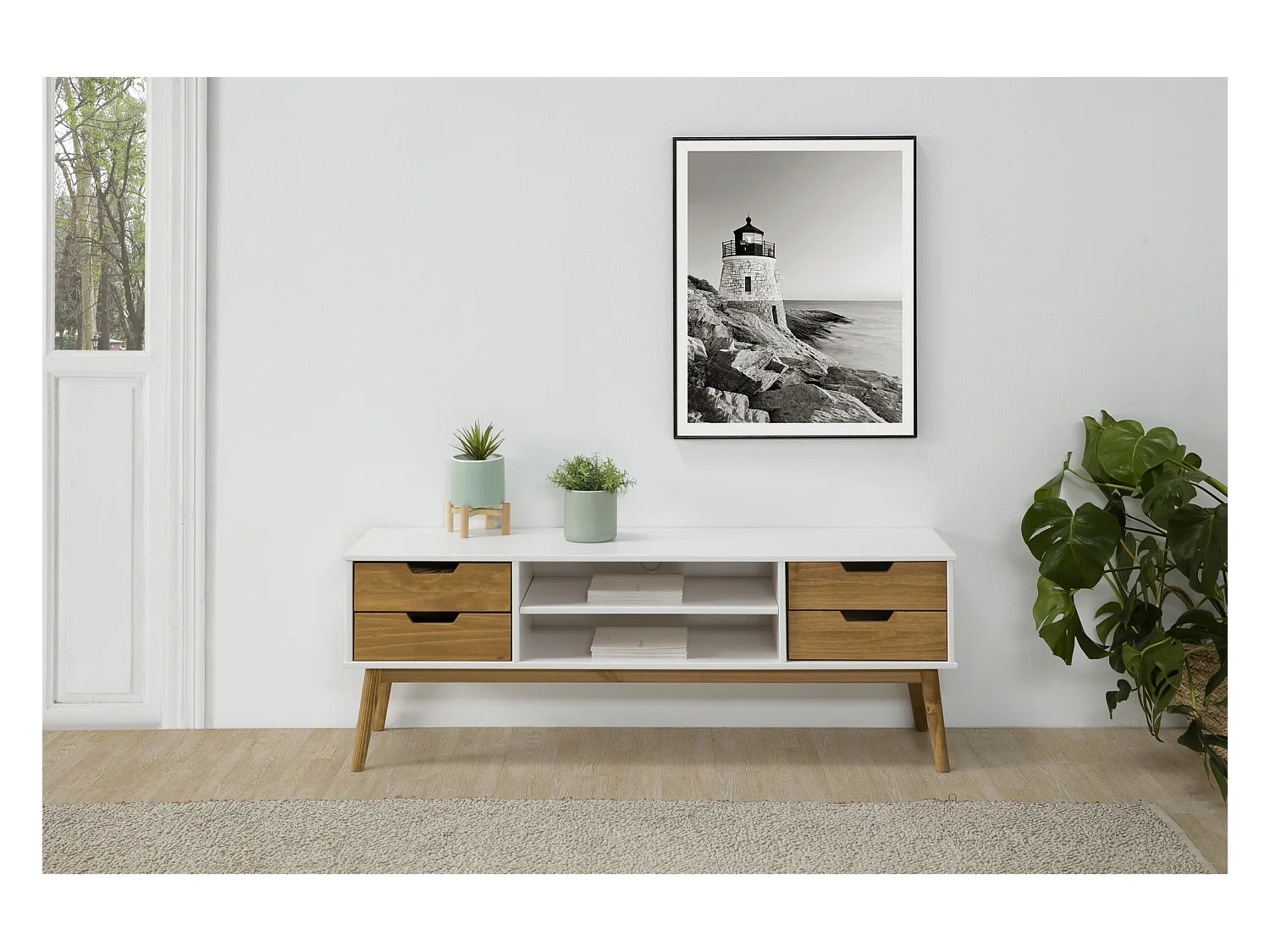 Meuble TV Java 1 Porte et 2 tiroir colour Blanc, 140 cm