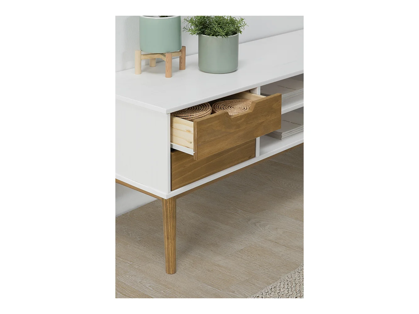 Meuble TV Java 1 Porte et 2 tiroir colour Blanc, 140 cm