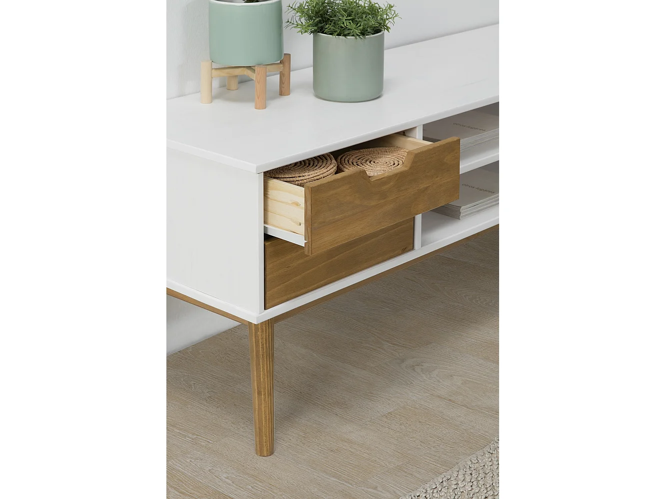 Meuble TV Java 1 Porte et 2 tiroir colour Blanc, 140 cm