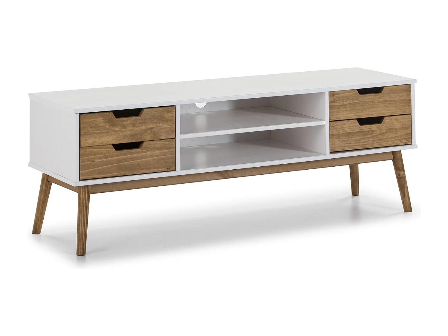 TV-meubel Java 1 deur en 2 laden Wit/Was, massief hout