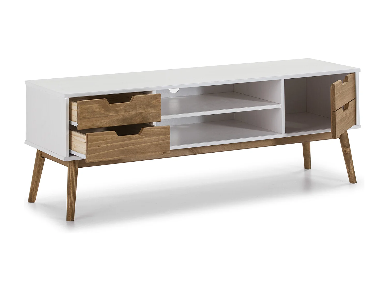 TV-meubel Java 1 deur en 2 laden Wit/Was, massief hout