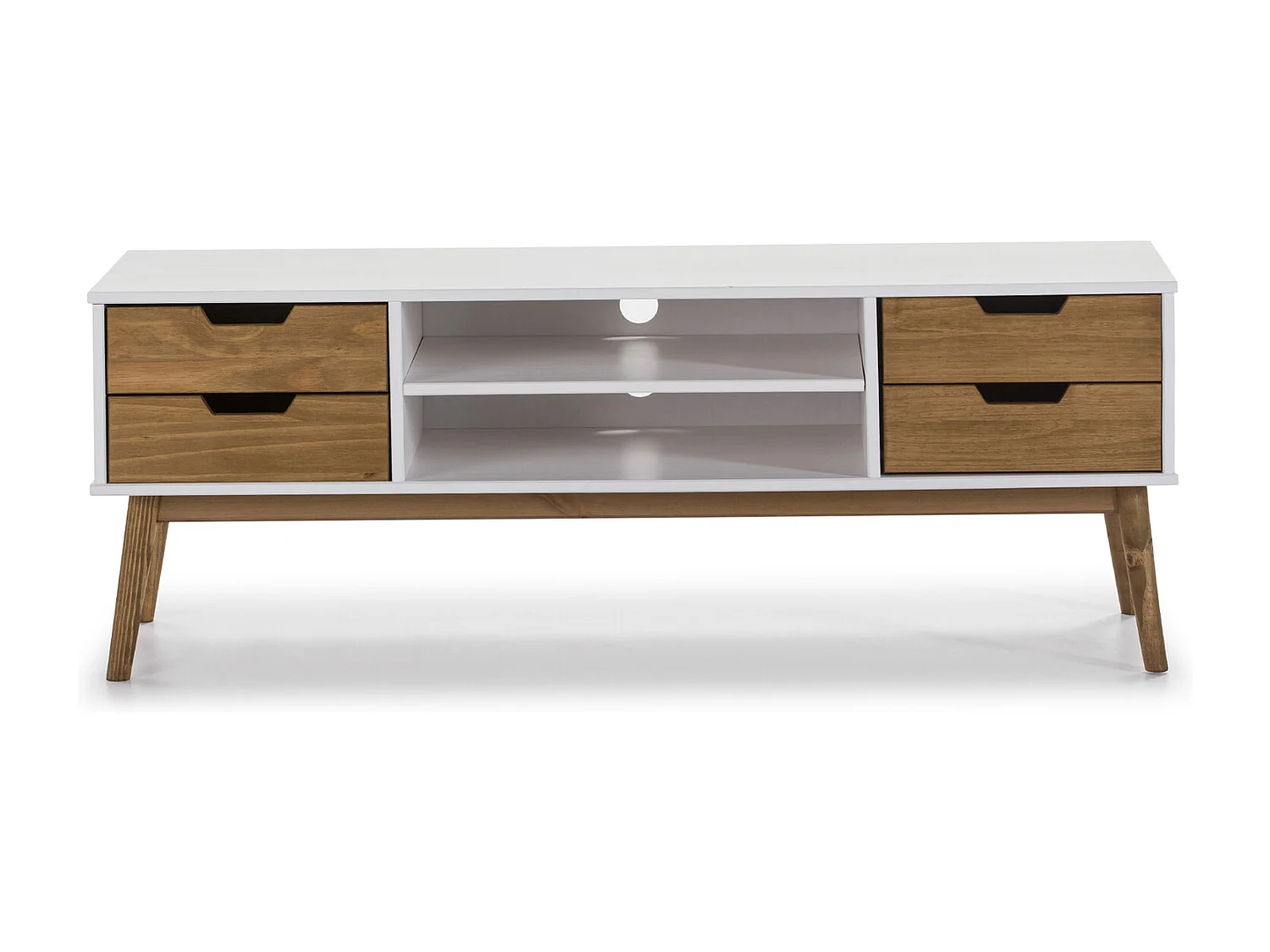 TV-meubel Java 1 deur en 2 laden Wit/Was, massief hout