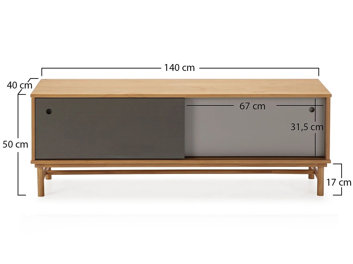 Móvel de TV Magnus 2 Portas de correr Cor Cinza, Madeira Maciça