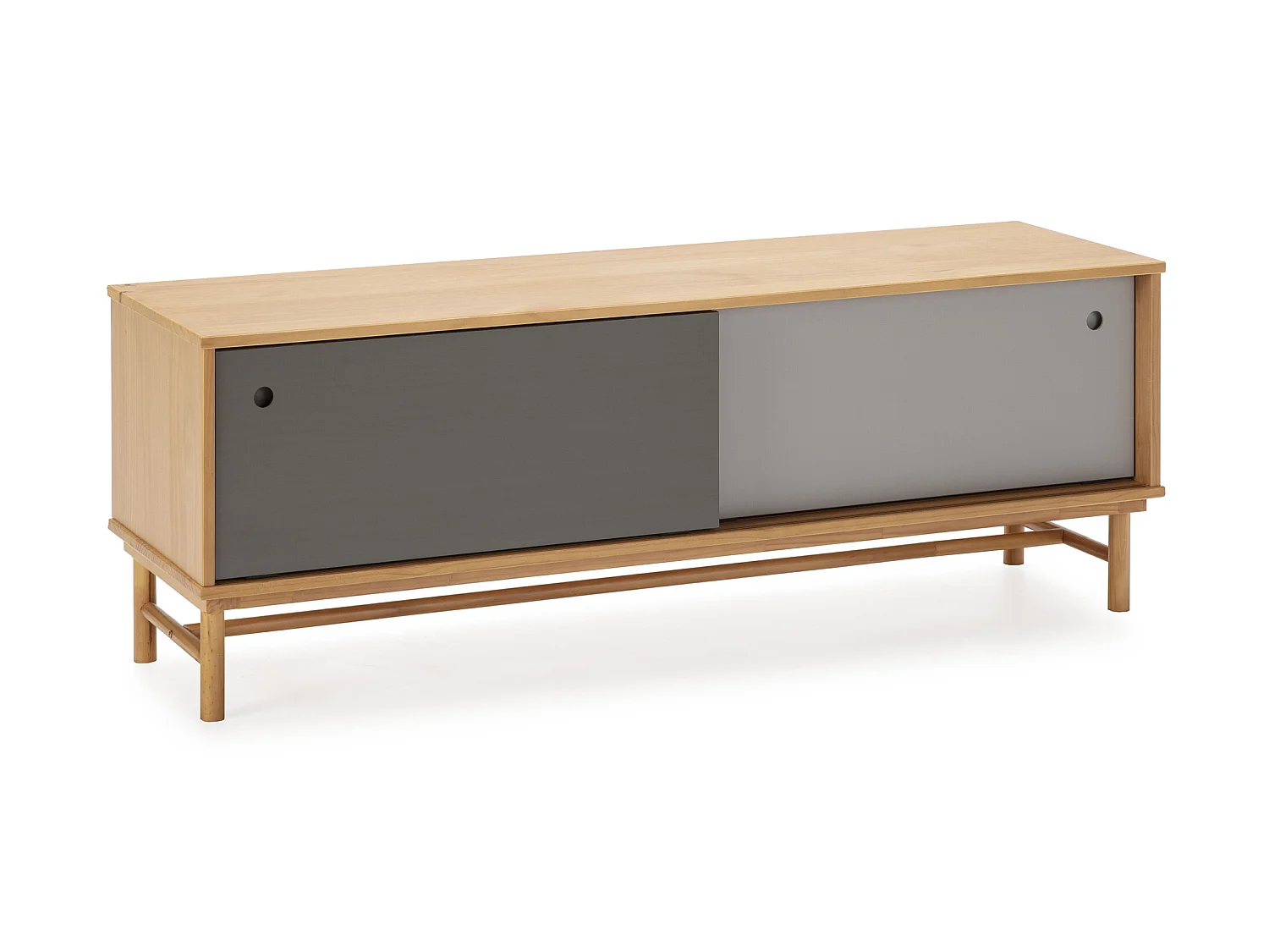 Meuble TV Magnus 2 Portes Coulissantes Couleur Gris, Bois Massif, 140 cm (Largeur)