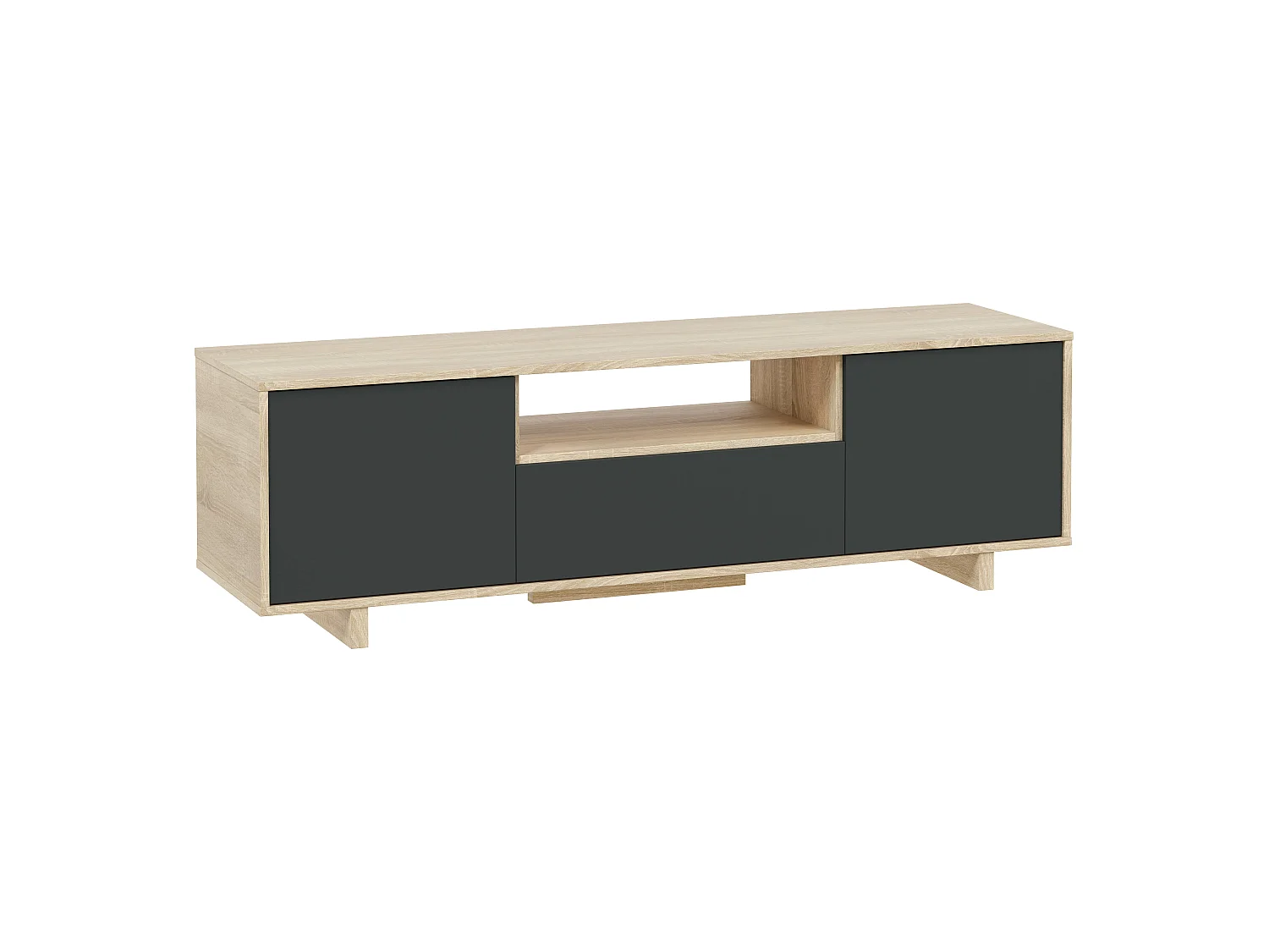 Meuble TV Zaida 3 Portes Couleur Chêne et Gris, 150 cm (Largeur)