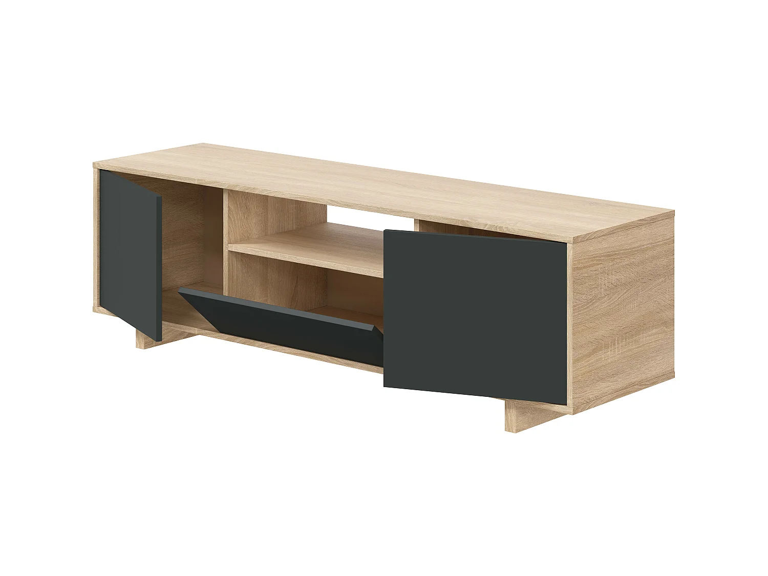 Meuble TV Zaida 3 Portes Couleur Chêne et Gris, 150 cm (Largeur)