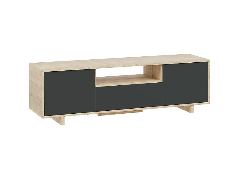 Meuble TV Zaida 3 Portes Couleur Chêne et Gris, 150 cm (Largeur)