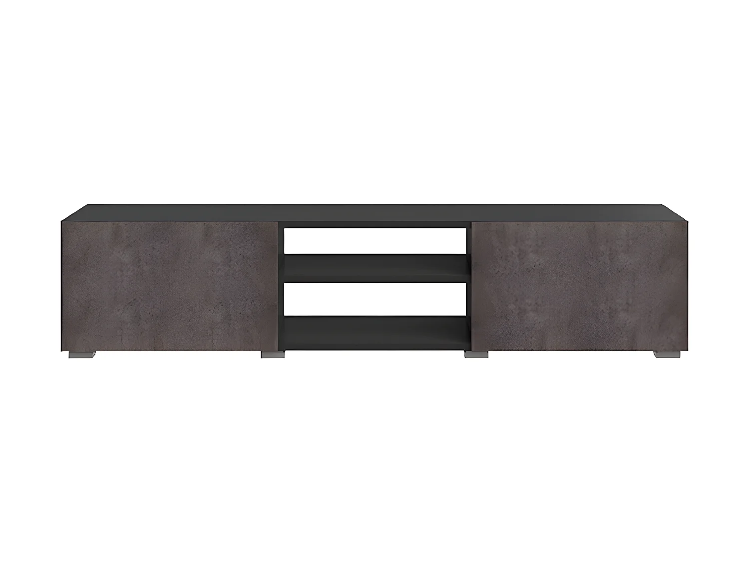 Meuble TV PODIUM 2 niches - noir et béton - TEMAHOME