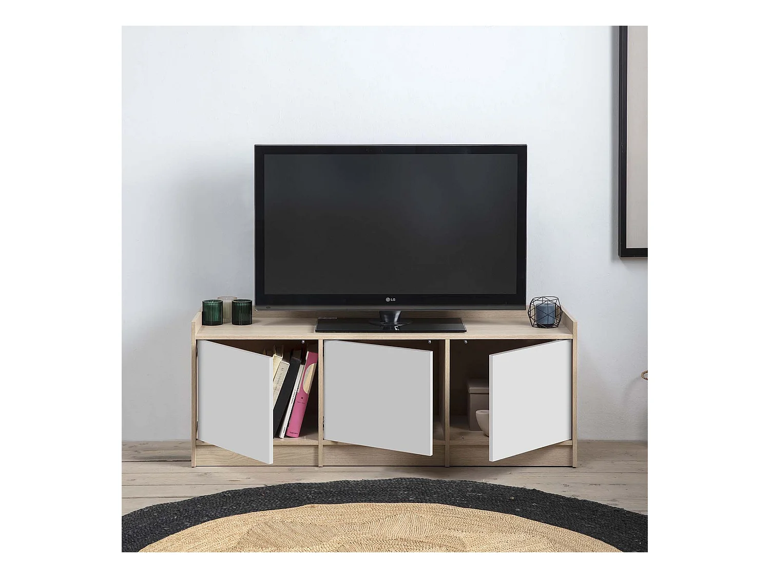 Tv Möbel Moscú 3 Türen, Eiche/Weiß