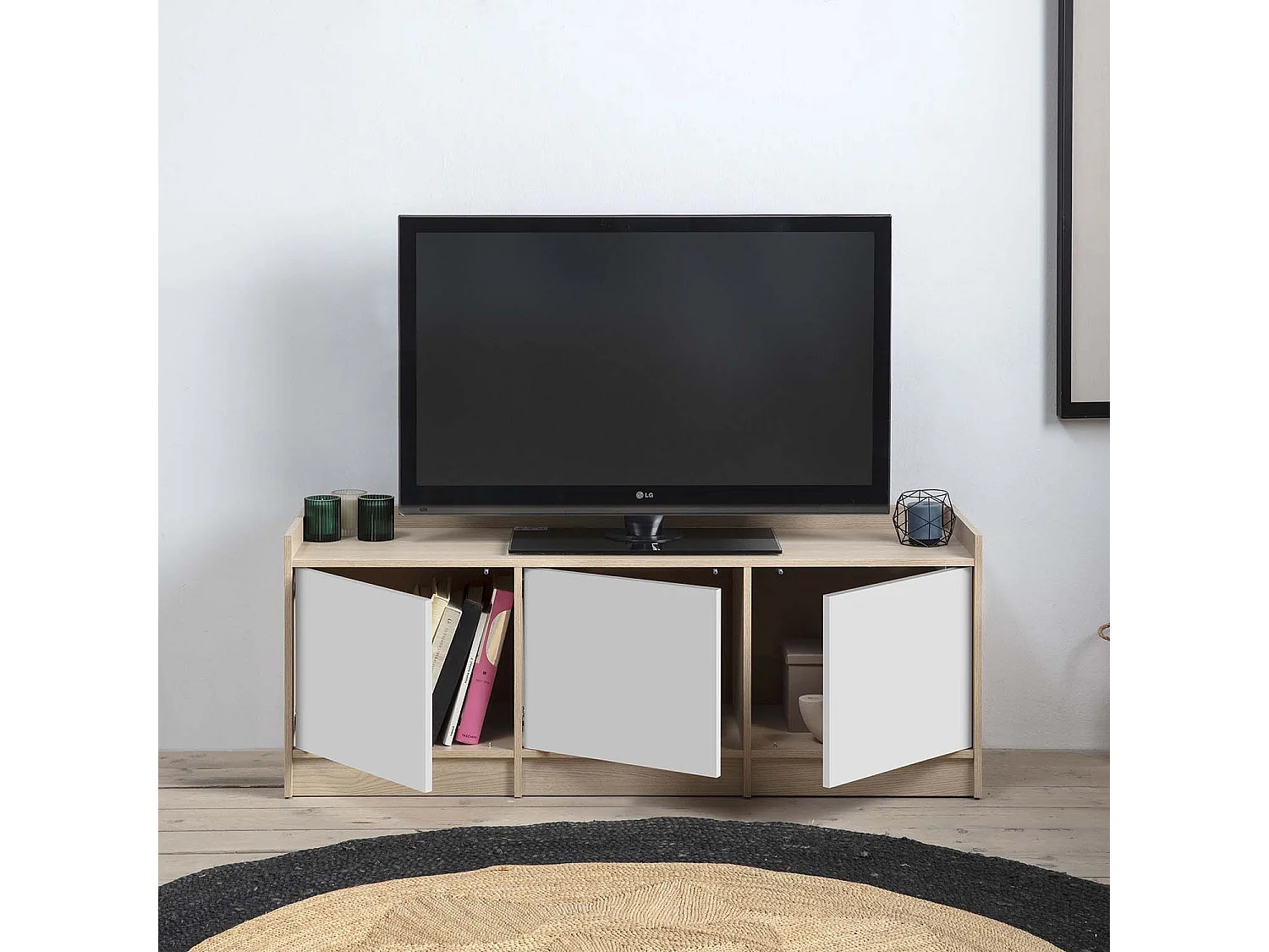 Meuble TV Moscú avec 3 Portes, Couleur Chêne/Blanc, 139 cm