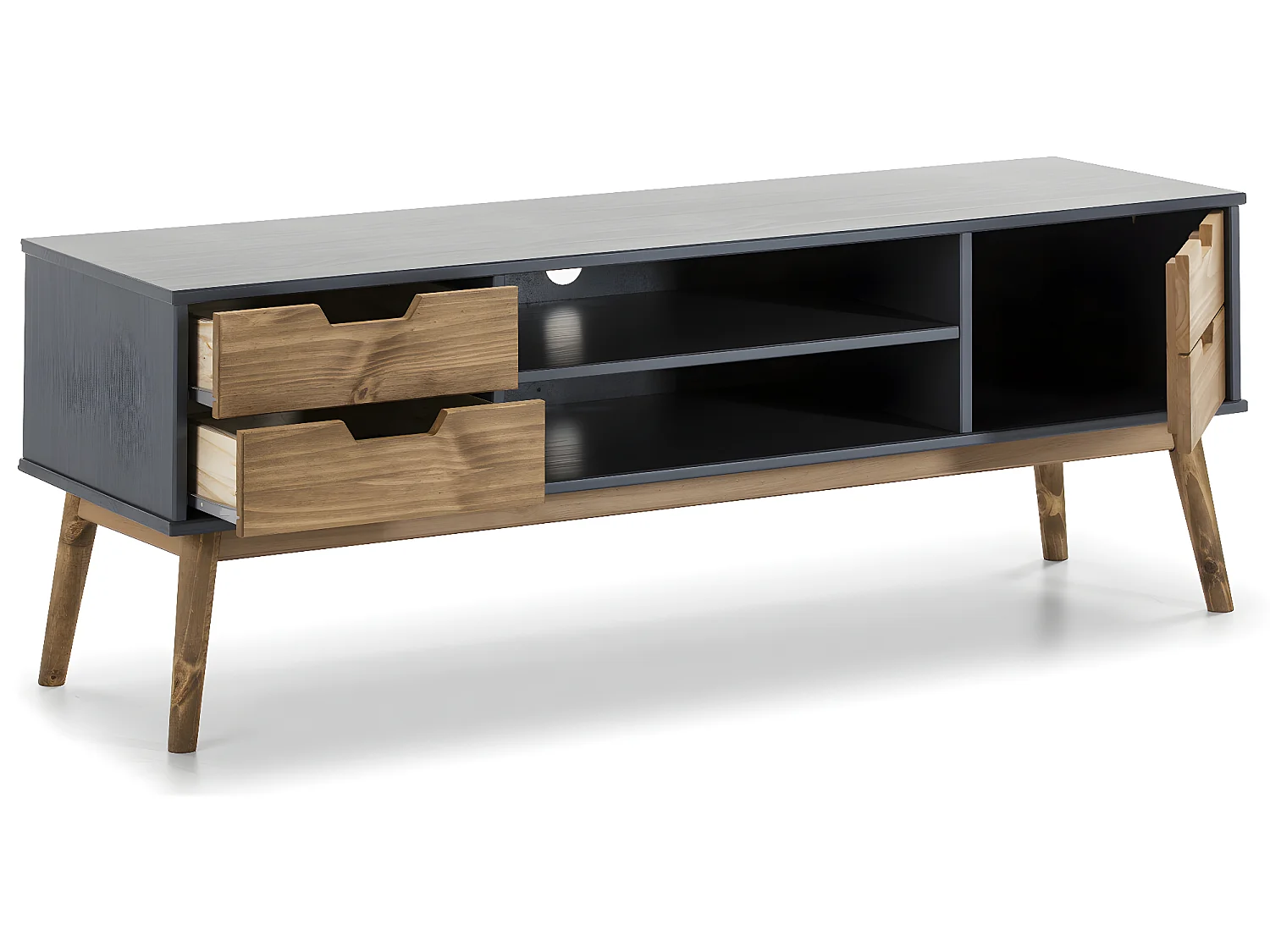 Meuble TV Java 1 Porte et 2 tiroir colour Gris, 140 cm