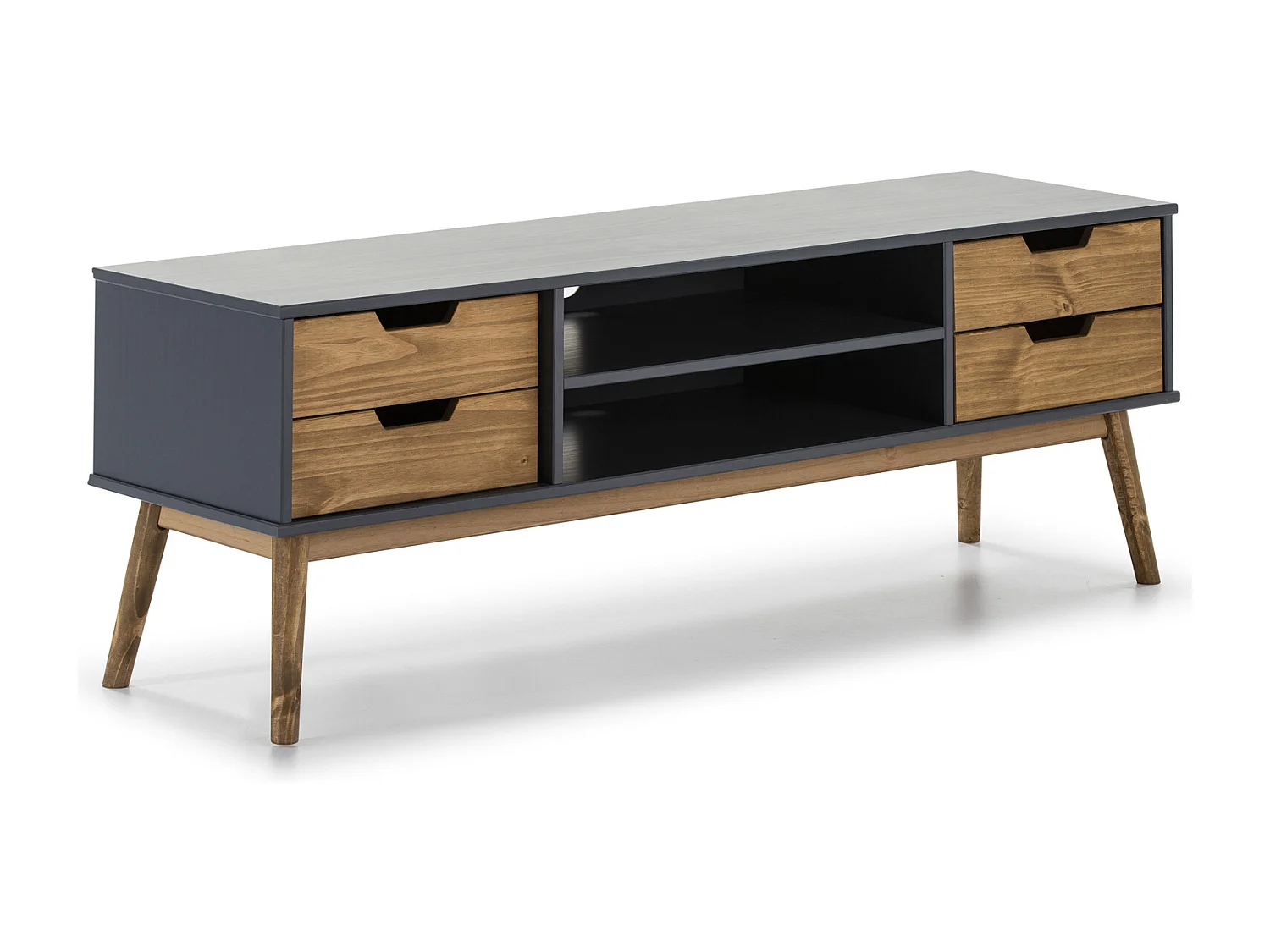 TV-meubel Java 1 deur en 2 laden Antracietgrijs/Was, massief hout