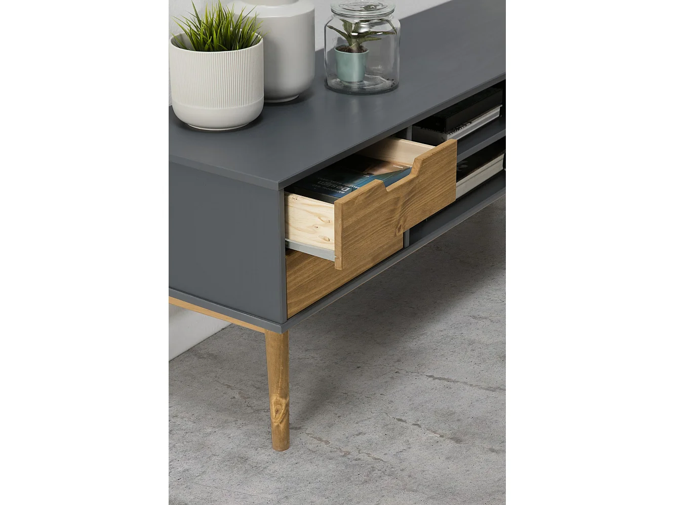 TV-meubel Java 1 deur en 2 laden Antracietgrijs/Was, massief hout