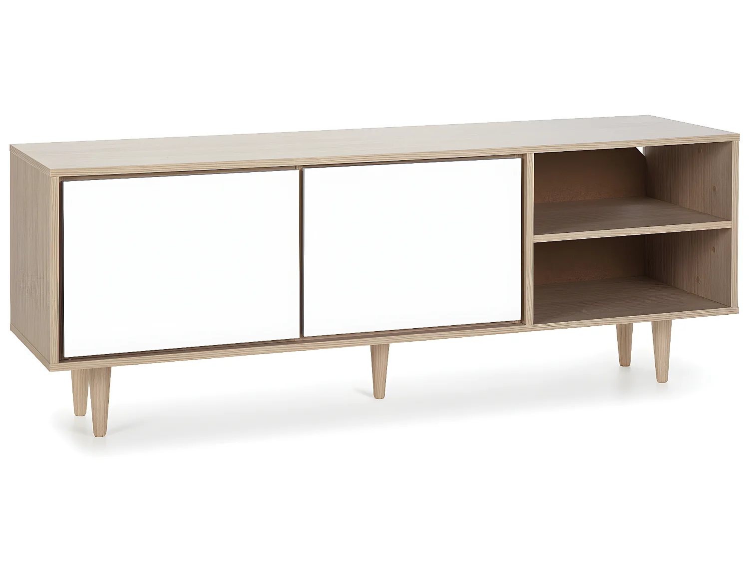 Mueble TV Denia 2 Puertas y 2 Huecos Color Roble/Blanco, 140 x 40 cm