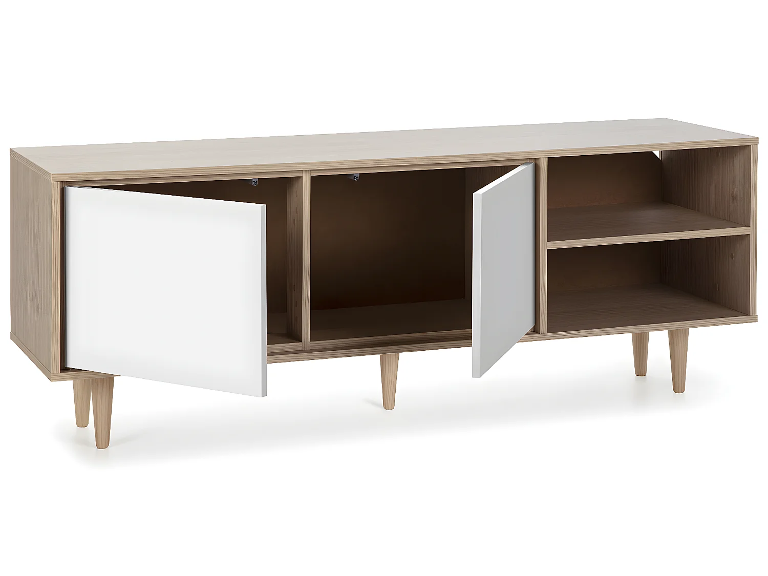 Meuble TV Denia 2 Portes et 2 niches Couleur Chêne/Blanc, 140cm (Largeur)