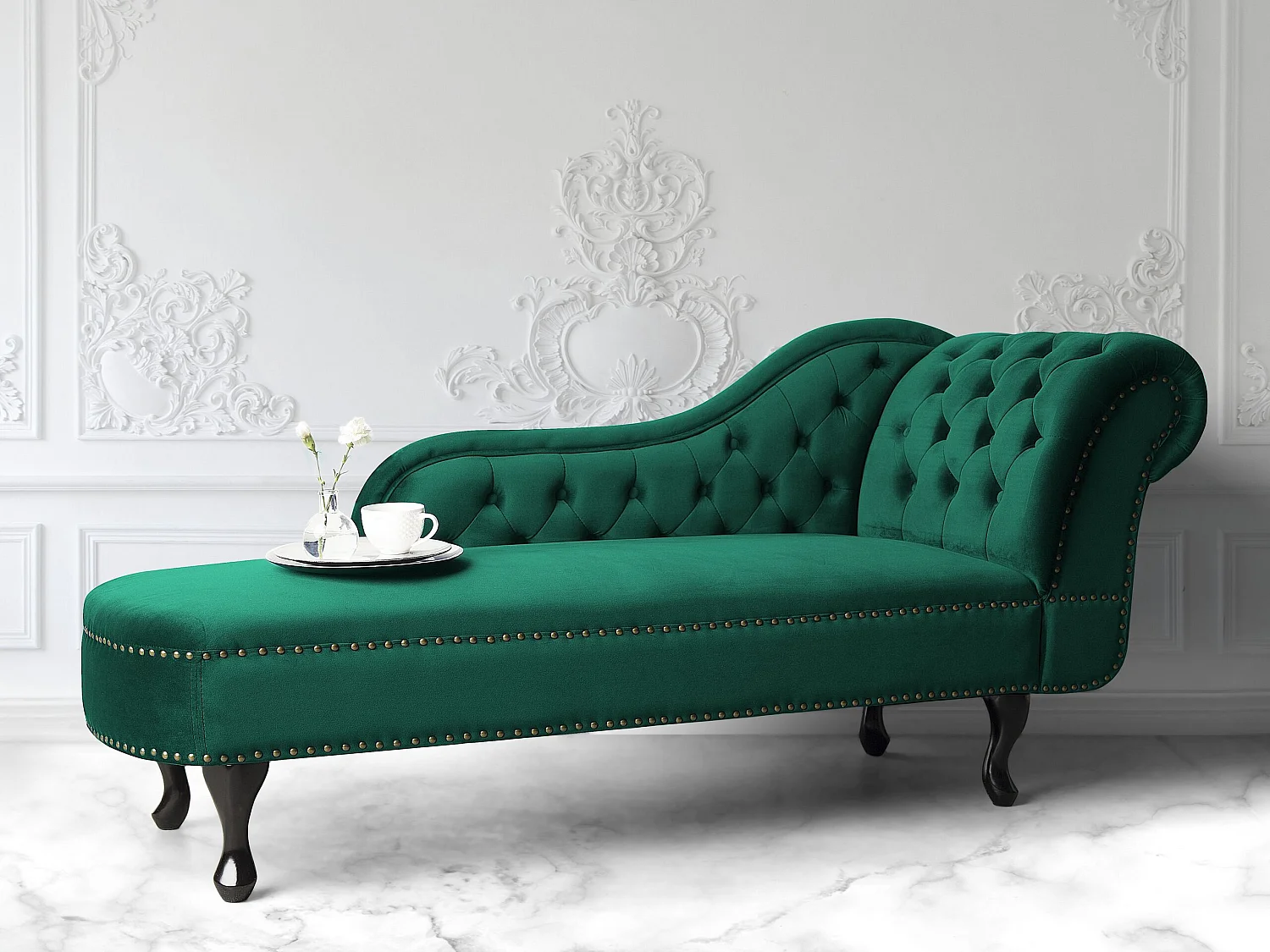 Chaise longue derecho NIMES Terciopelo Verde