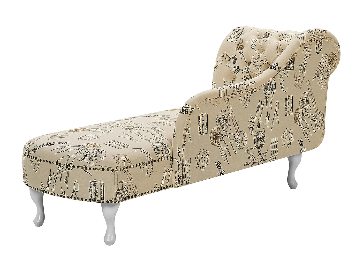Retro Chaiselongue linksseitig beige Polyester Druckstoff Nimes