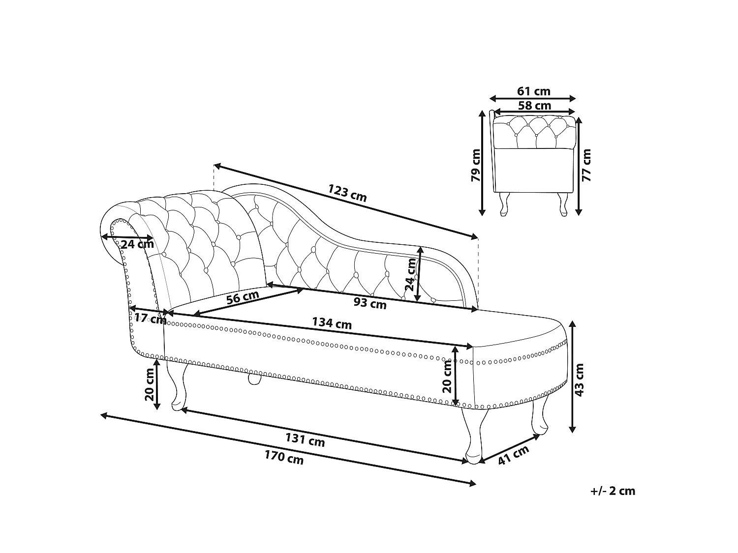 Chaise longue côté gauche NIMES Tissu Beige