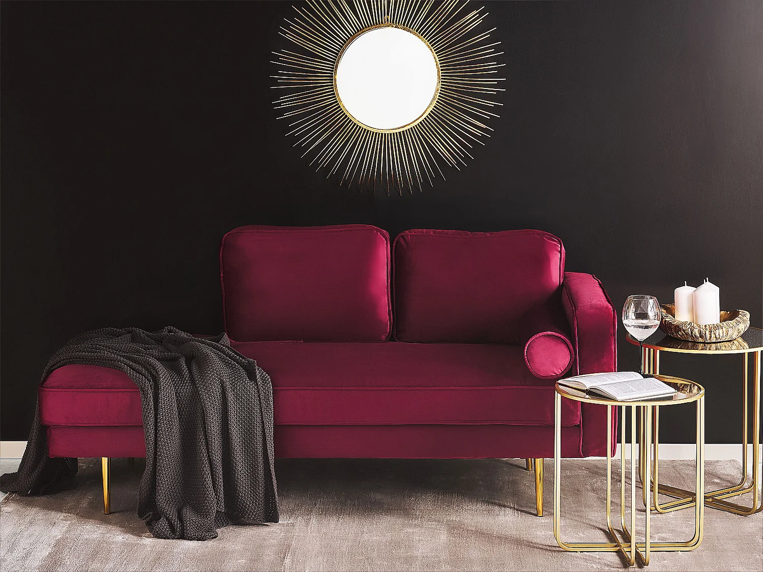 Chaise longue à direita MIRAMAS Veludo Vermelho escuro