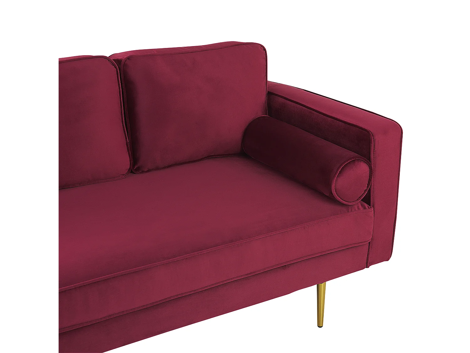 Chaiselongue Samt rot rechts goldenes Gestell mit Nackenrolle modern Miramas