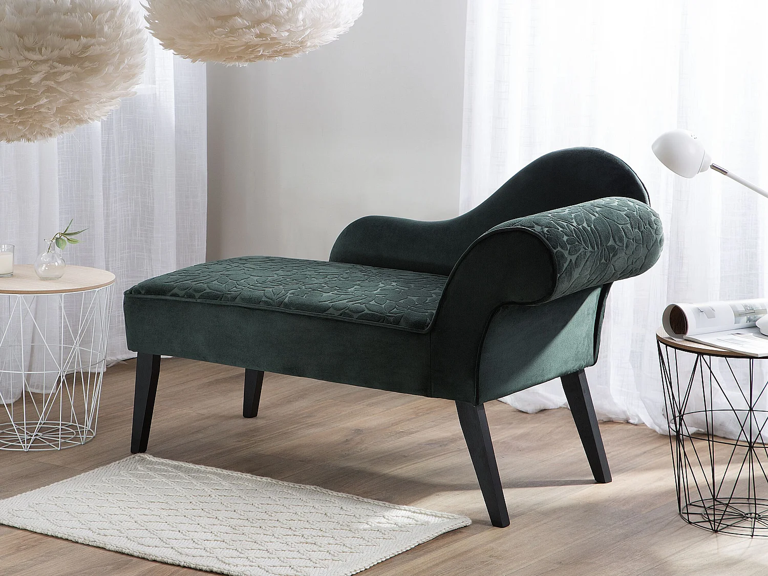 Right-Hand Chaise Longue BIARRITZ Velvet Dark Green