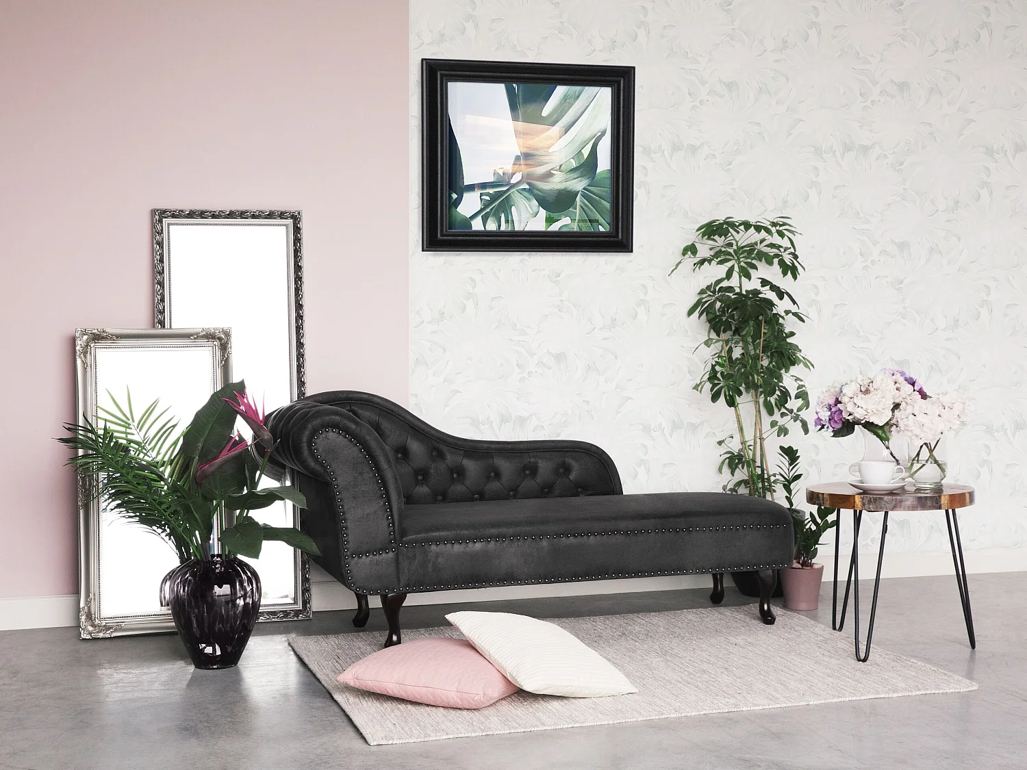 Klassische Ré­ca­mi­e­re im Chesterfield Style Kunstleder linksseitig dunkelgrau