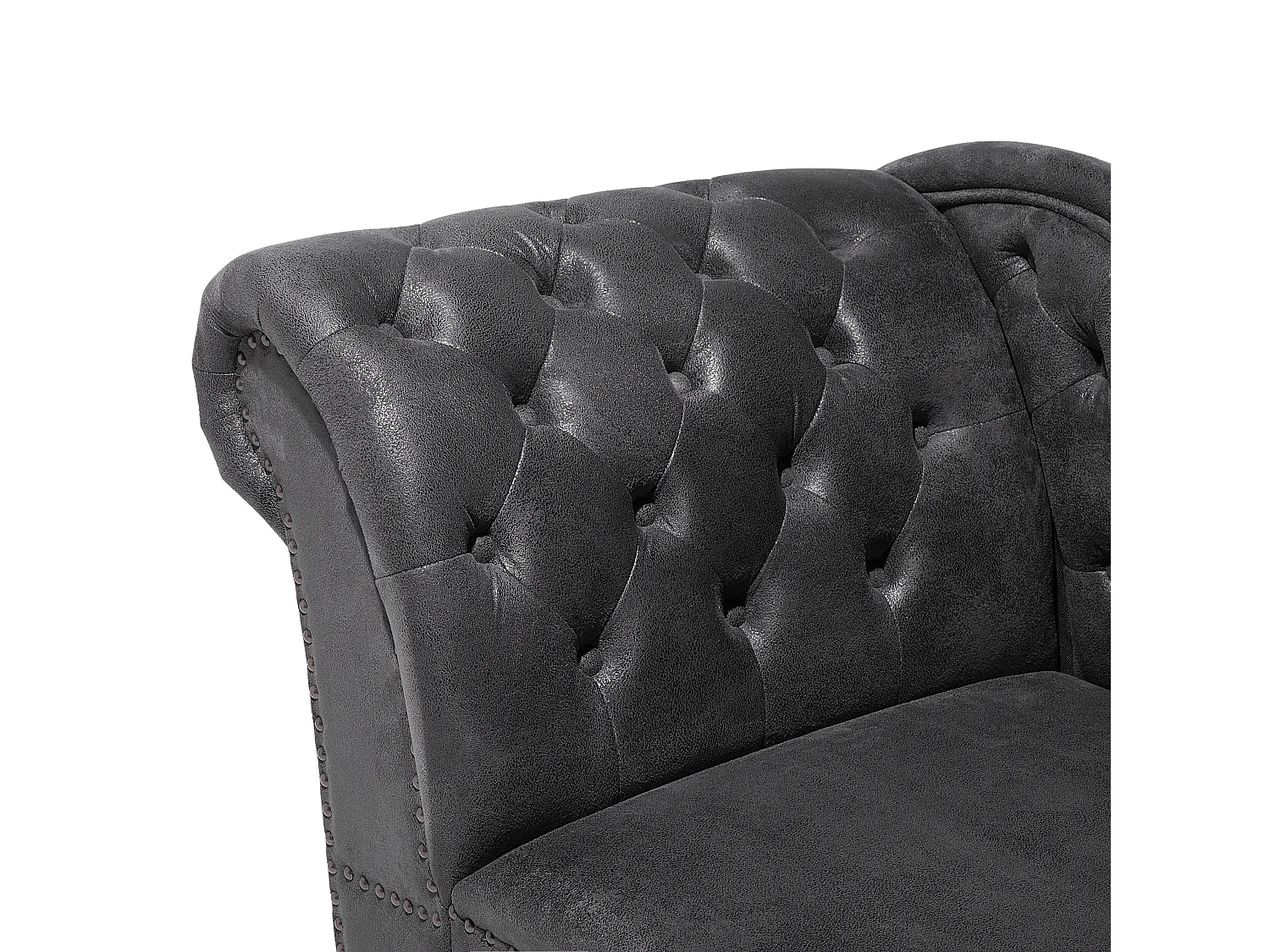 Klassische Ré­ca­mi­e­re im Chesterfield Style Kunstleder linksseitig dunkelgrau
