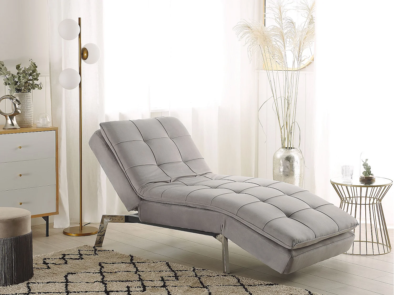 Chaise longue LOIRET Velours Gris clair